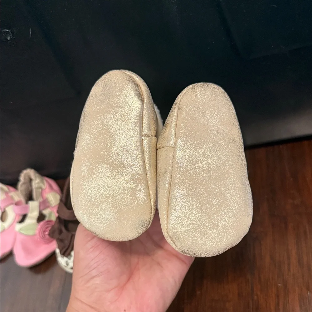 Pink, Brown, and Gold Kids Shoes Set